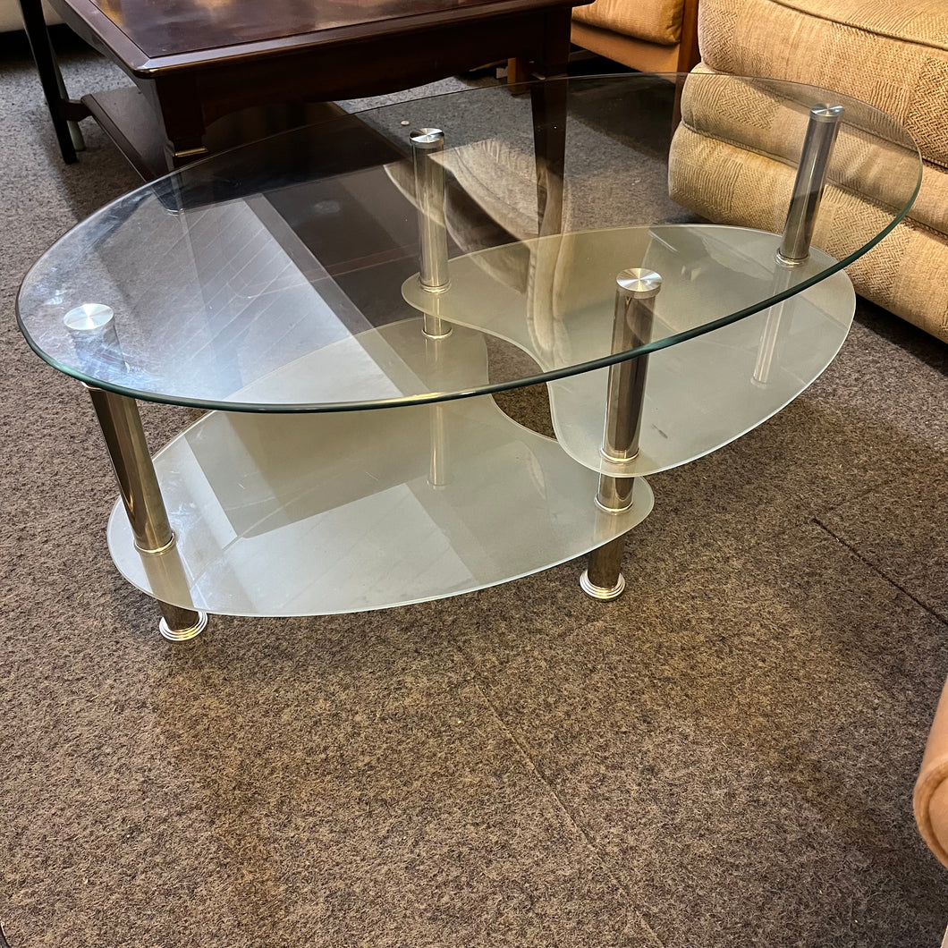 Glass and Chrome Oval Coffee Table