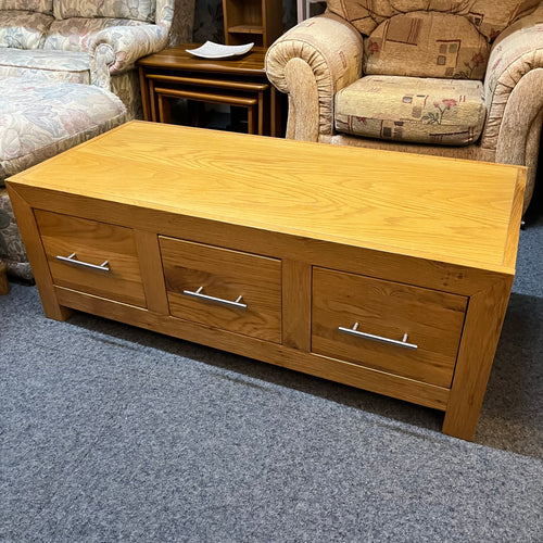Solid Oak 3 Drawer Coffee Table
