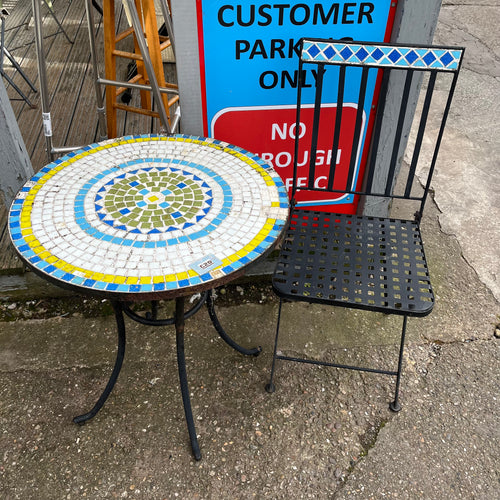 Small Mosaic Bistro Patio Table with Chair