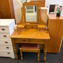 Load image into Gallery viewer, Solid Pine Dressing Table with Mirror and Stool