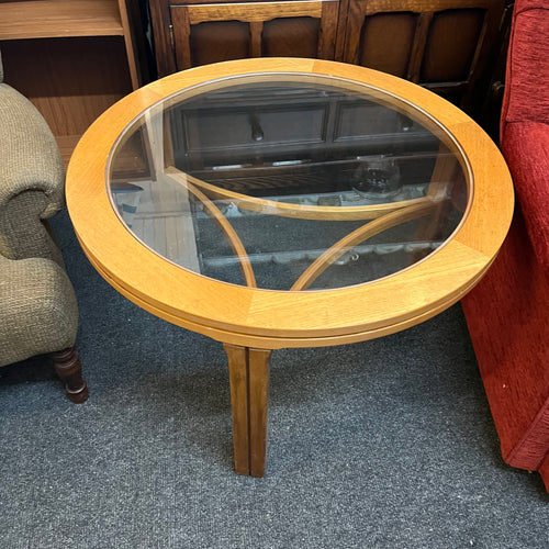 Nathan Teak Round Glass Top Coffee Table