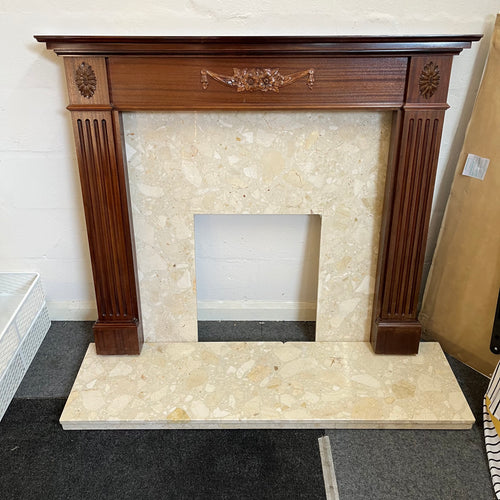 Marble Effect Hearth with Wooden Fire Surround