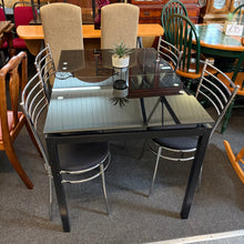 Load image into Gallery viewer, Black &amp; Chrome Extending Table &amp; 4 Chairs