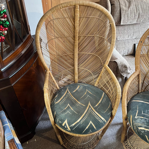 Vintage 1970’s Peacock Wicker High Back Chair