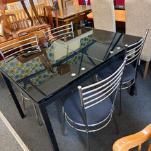 Load image into Gallery viewer, Black &amp; Chrome Extending Table &amp; 4 Chairs