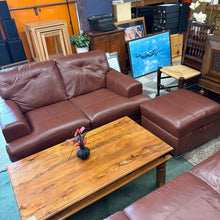Load image into Gallery viewer, DFS Brown Leather 2 Seater and Storage Footstool