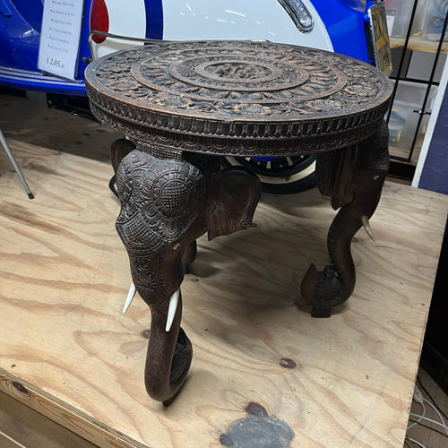 Antique Vintage Ebonised Carved Indian Elephant Trunks Leg Table