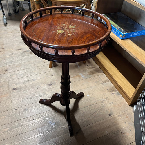Circular Pedestal Gallery Top Inlay Wine Table