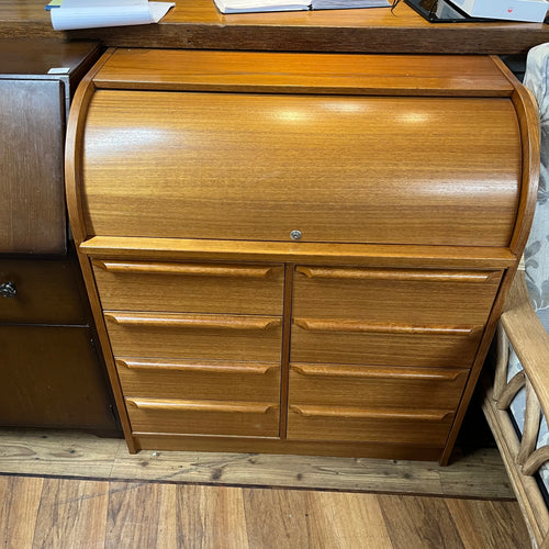 Mid Century Danish Style Teak Roll Top Bureau