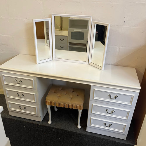 6 Drawer White Dressing Table with Mirror and Stool