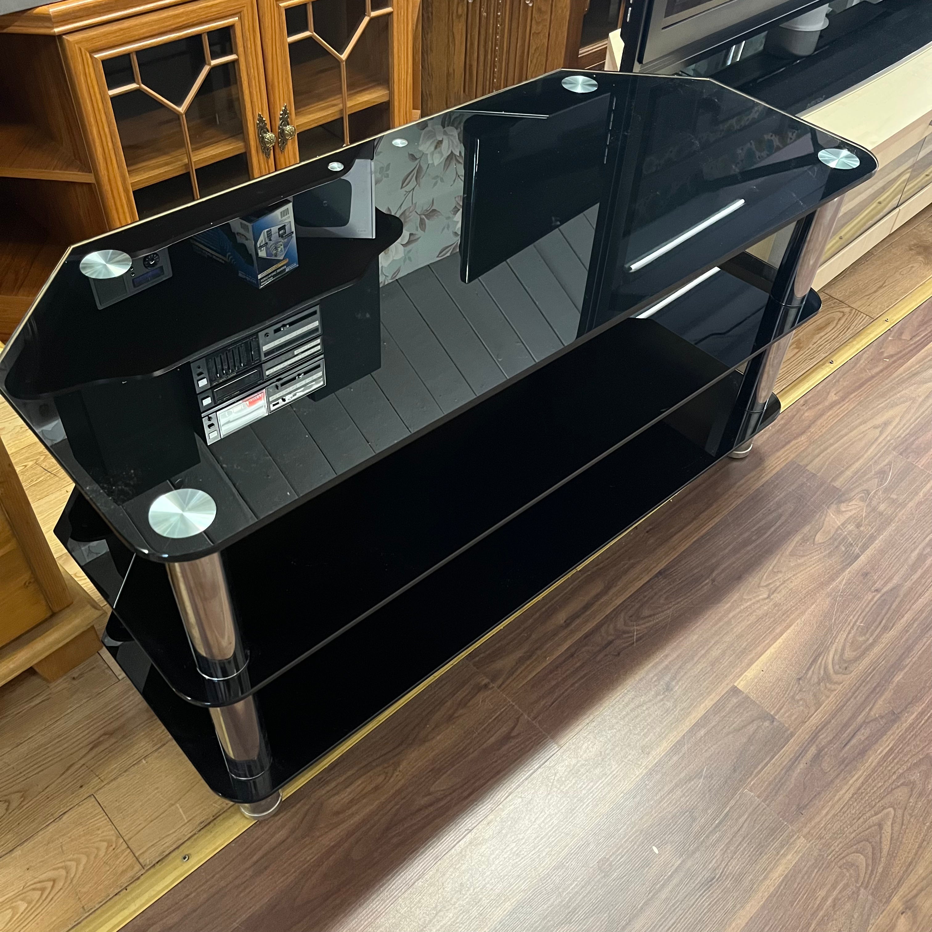 Black Glass Chrome TV Unit New and Nearly