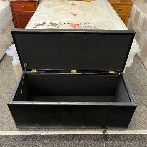 Black Faux Leather Ottoman/Storage Box