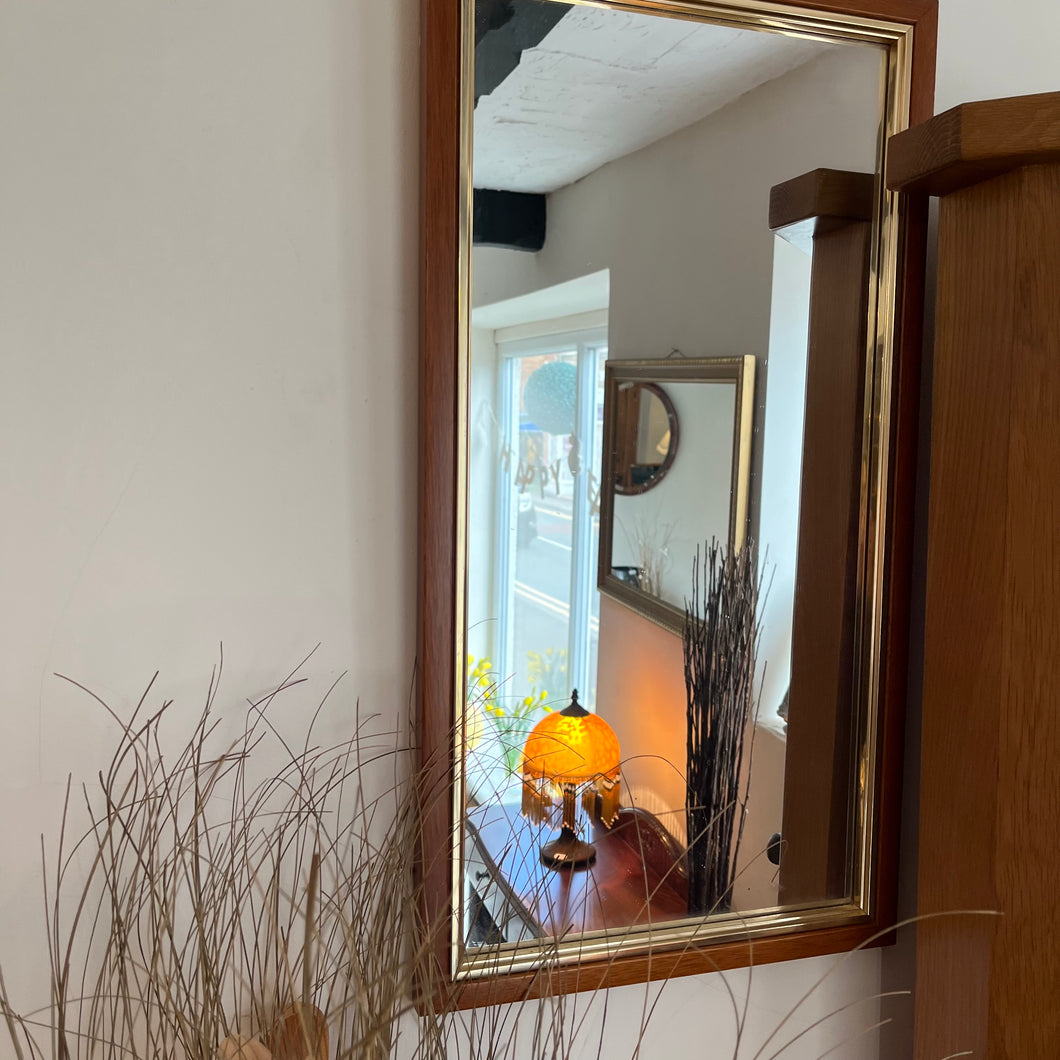 Teak and Gold Effect Rectangular Mirror